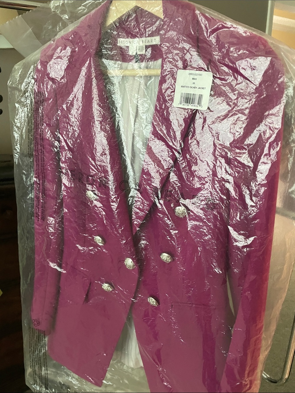 Veronica Beard Double-Breasted Magenta Blazer with Decorative Silver Buttons - Picture 8 of 8